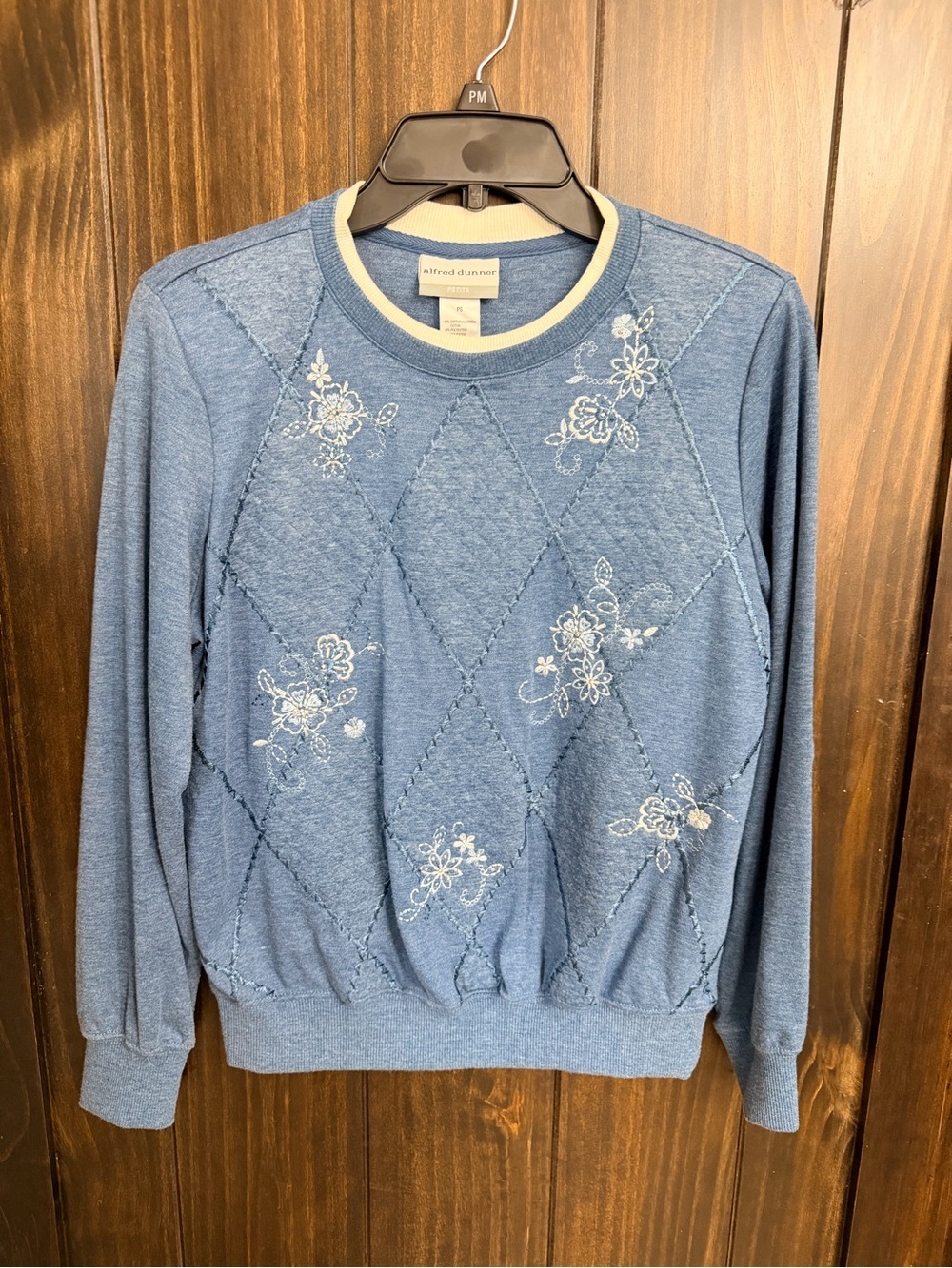 Alfred Dunner Denim-Blue Quilted Floral Crewneck Sweater-Petite Small - Picture 2 of 10